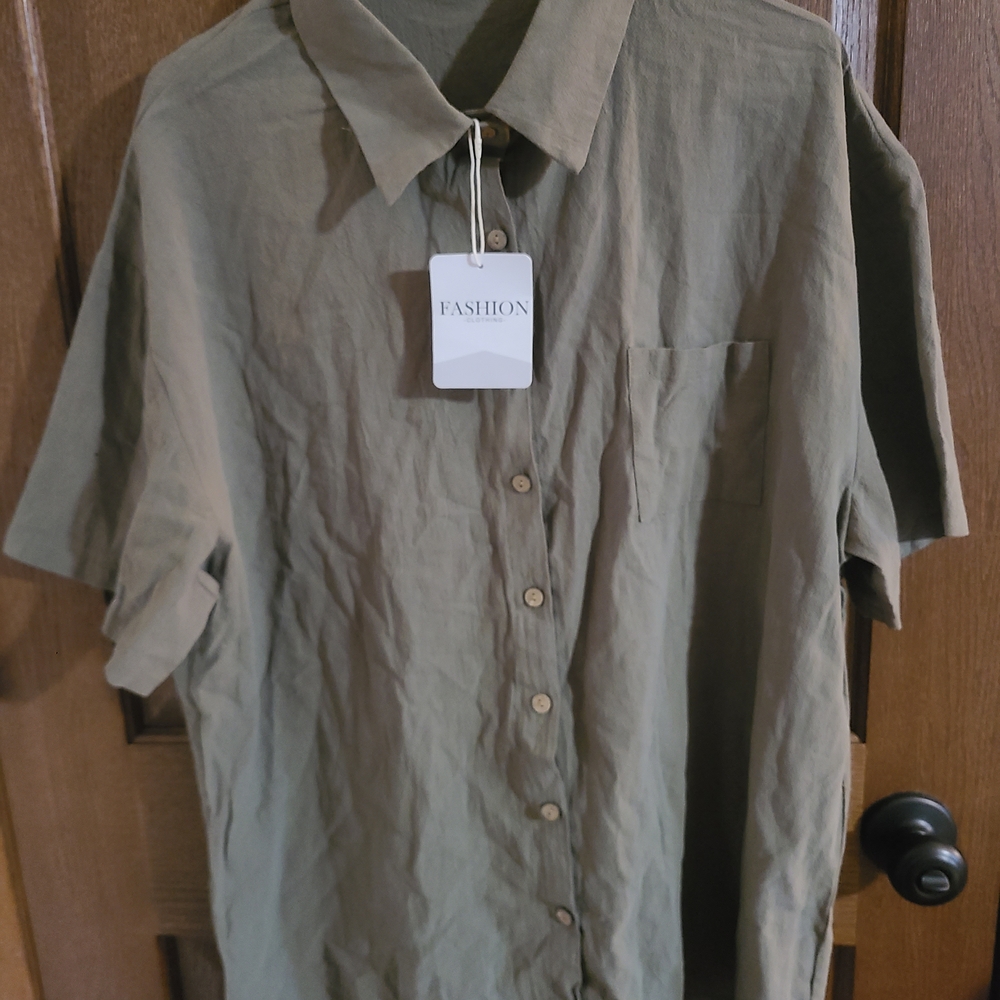 Casual Olive Green Button Down Shirt
